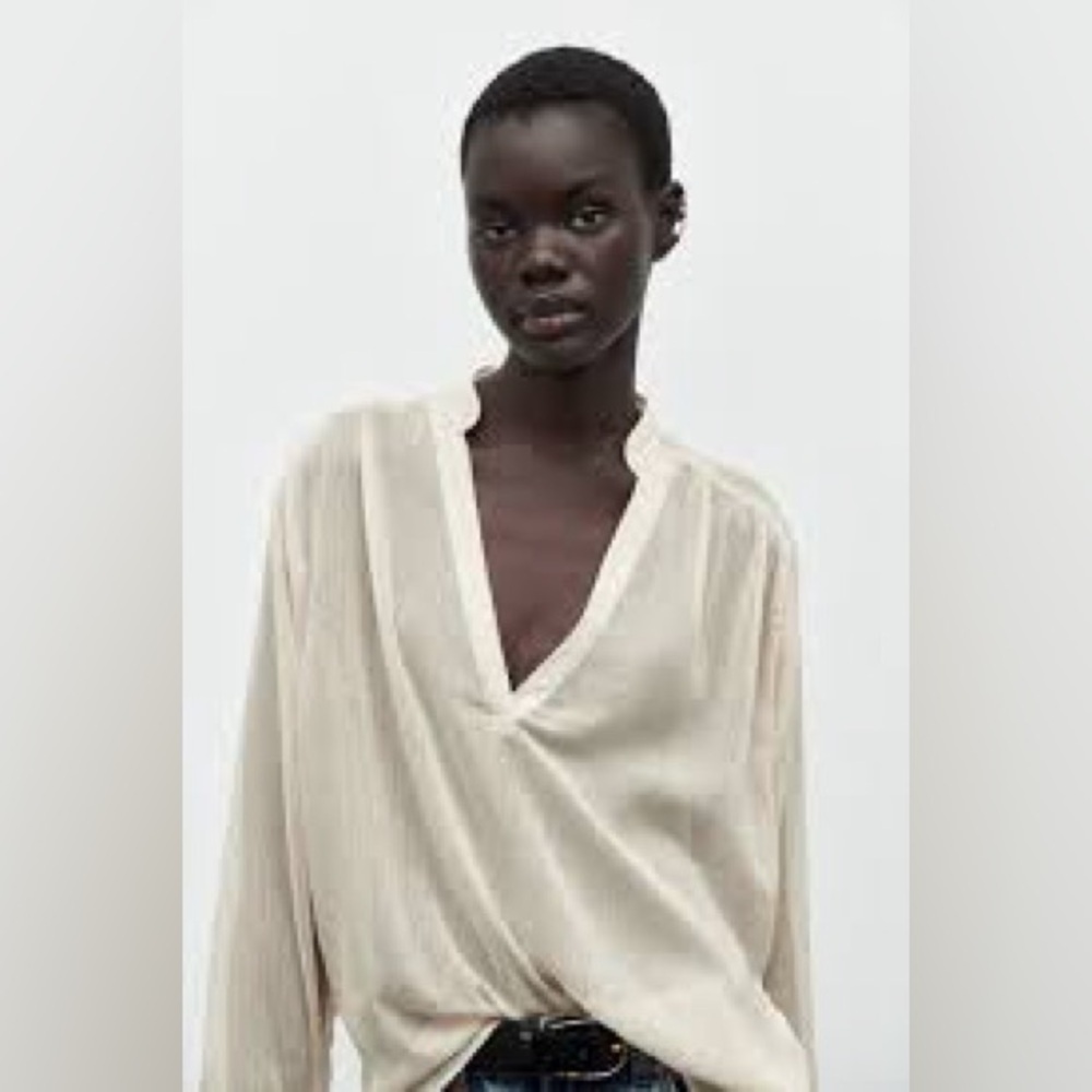 Zara Rhinestone Cream Sheer Blouse - Picture 2 of 6
